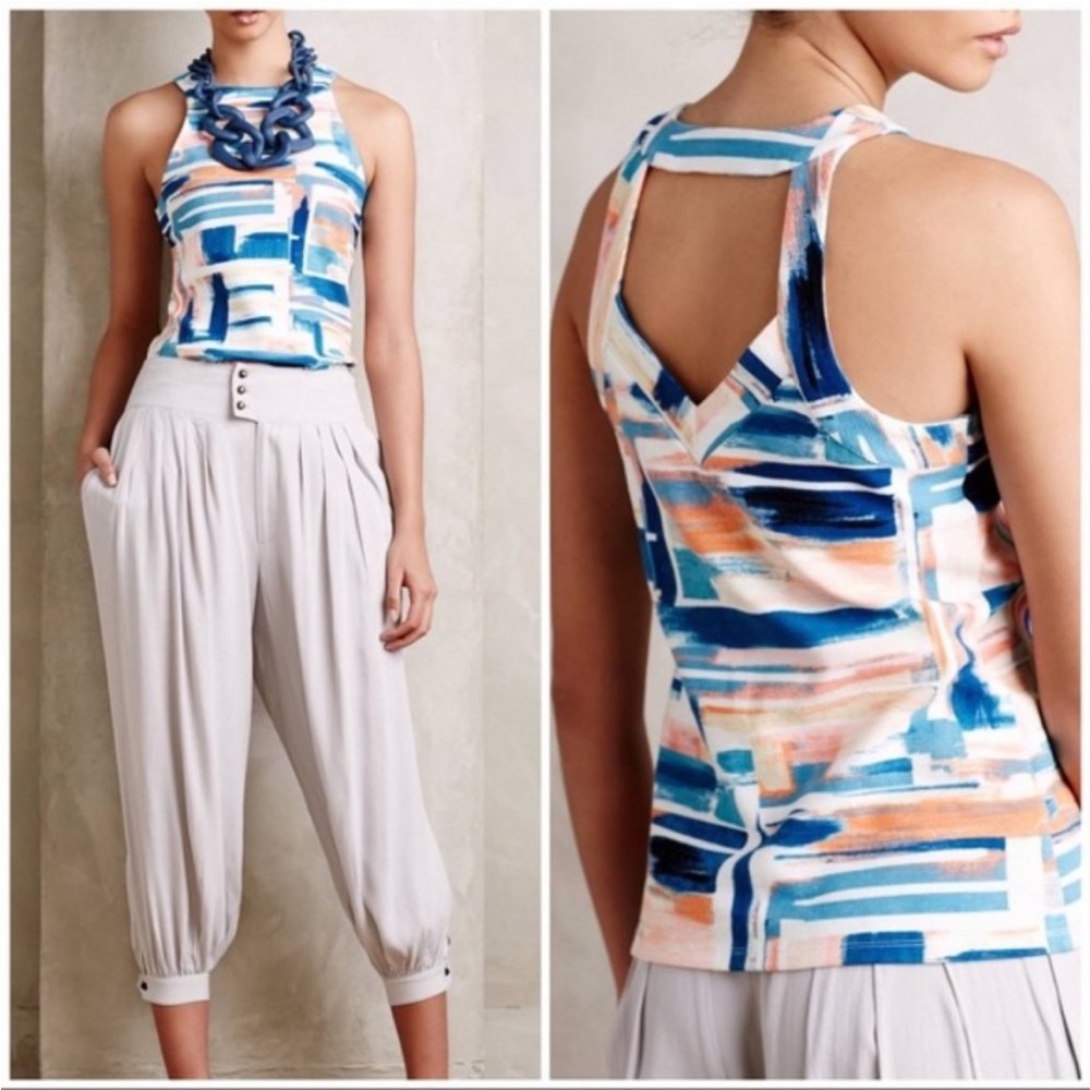 Anthropologie Deletta Pastel Tank Top Cut Out Back Pink Halter Sleeveless